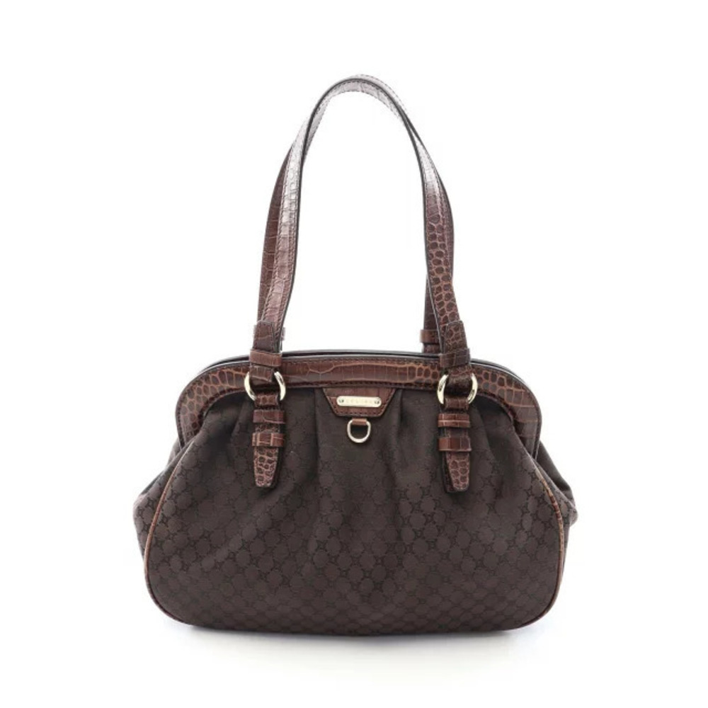 Celine Macadam Tote Bag Canvas Leather Brown